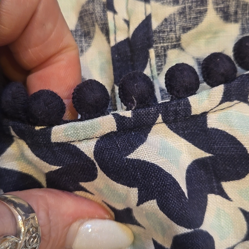 Boden Blue/White Geometric Design Print Linen Tank Blouse - Picture 5 of 10